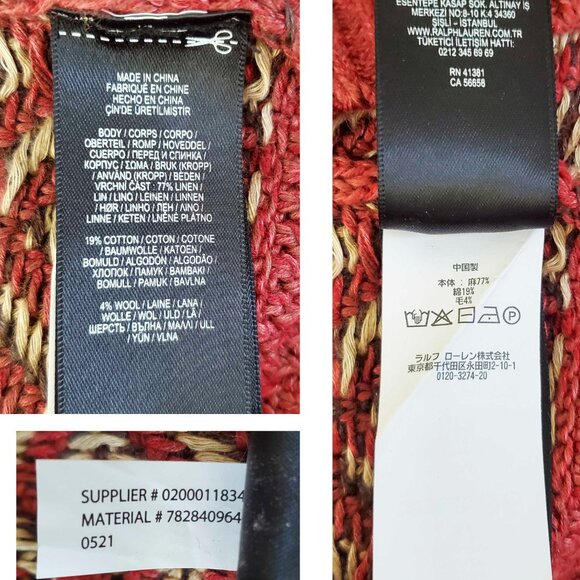 RRL Ralph Lauren Red Intarsia Knit Linen 1930's Blanket Shawl Collar Sweater M - Picture 9 of 10